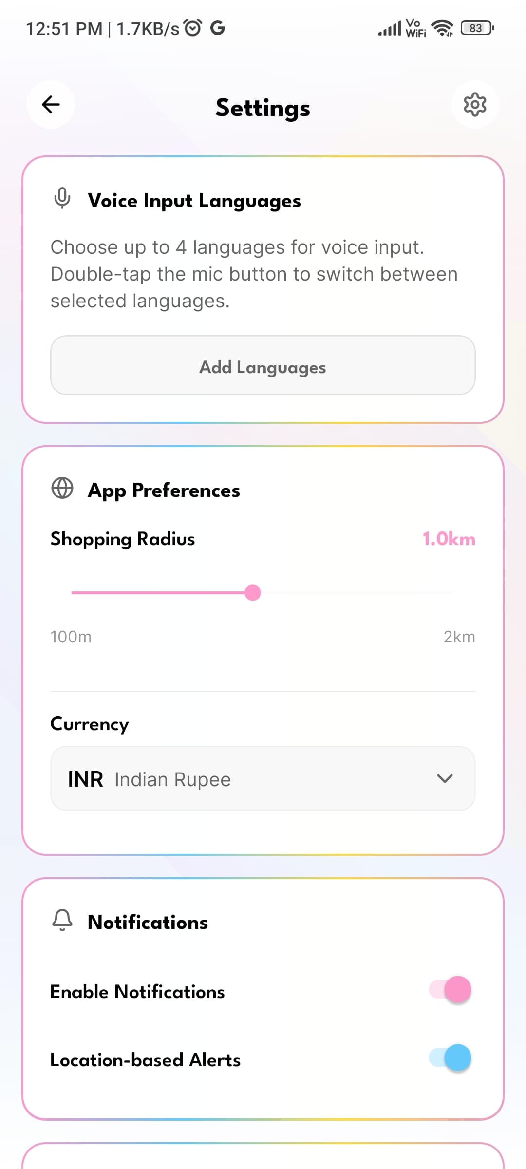 DOFO Settings Screen